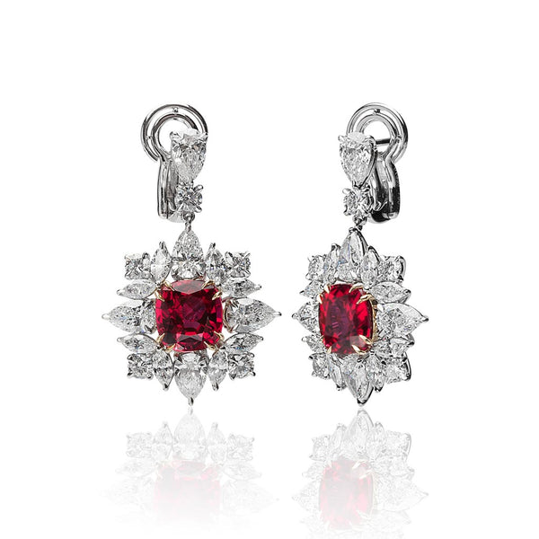 Multi-Shape Diamond And Ruby Earrings - 1